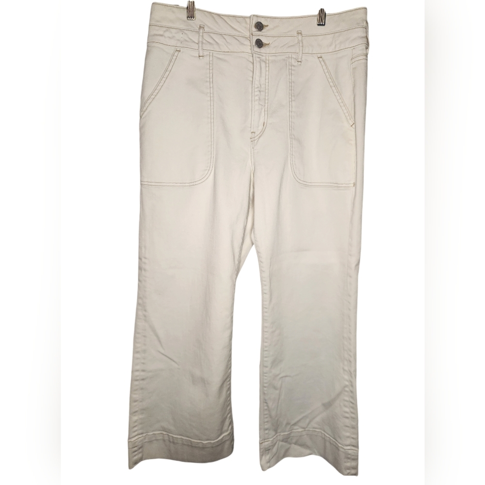 Veronica Beard Cream Hilde Wide Ankle Crop High Rise Jeans Size 32 $329